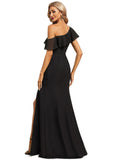 Azul Sheath/Column Asymmetrical Floor-Length Chiffon Evening Dress With Cascading Ruffles STIP0020804