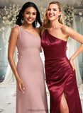 Eleanor A-line One Shoulder Floor-Length Stretch Satin Bridesmaid Dress With Bow STIP0025758