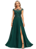 Audrey A-line Scoop Illusion Floor-Length Chiffon Lace Evening Dress With Sequins STIP0020831