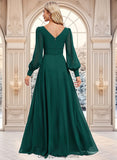 Layla A-line V-Neck Floor-Length Chiffon Bridesmaid Dress STIP0025816