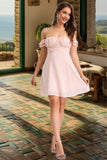 Jaslyn A-line Off the Shoulder Short/Mini Chiffon Homecoming Dress STIP0020472