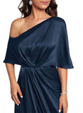 Catherine Sheath/Column One Shoulder Tea-Length Silky Satin Cocktail Dress STIP0020834