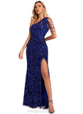 Kristen Sheath/Column One Shoulder Floor-Length Sequin Prom Dresses With Sequins STIP0020828