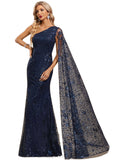 Londyn Trumpet/Mermaid One Shoulder Floor-Length Lace Sequin Evening Dress STIP0020898