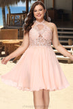 Avery A-line Halter Knee-Length Chiffon Homecoming Dress With Beading STIP0020541