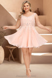 Amiya A-line V-Neck Knee-Length Chiffon Lace Homecoming Dress With Beading STIP0020565