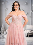 Marlee A-line Sweetheart Off the Shoulder Floor-Length Tulle Floral Lace Prom Dresses With Appliques Lace STIP0025870