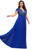 Genesis A-line V-Neck Floor-Length Chiffon Lace Evening Dress STIP0020891