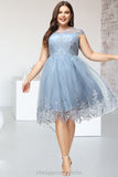 Makenzie A-line Scoop Knee-Length Lace Tulle Homecoming Dress With Sequins STIP0020579