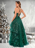 Samara Ball-Gown/Princess V-Neck Floor-Length Lace Floral Prom Dresses With Sequins STIP0025838