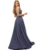 Kennedy A-line Scoop Floor-Length Chiffon Lace Evening Dress With Sequins STIP0020895