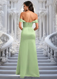 Toni Trumpet/Mermaid Off the Shoulder Square Floor-Length Satin Prom Dresses With Ruffle STIP0025883