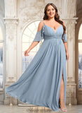 Sanaa A-line Cold Shoulder Floor-Length Chiffon Bridesmaid Dress With Ruffle STIP0025797