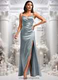 Julissa A-line V-Neck Floor-Length Stretch Satin Bridesmaid Dress STIP0025728