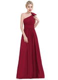 Isabell A-line One Shoulder Floor-Length Chiffon Evening Dress With Flower Pleated STIP0020960