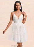 Stacy Ball-Gown/Princess V-Neck Short Tulle Lace Homecoming Dress With Pleated STIP0025711