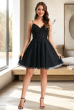 Nova A-line V-Neck Short/Mini Tulle Homecoming Dress With Sequins STIP0020462