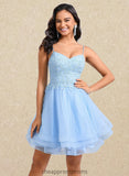 Alisson A-line V-Neck Short Lace Tulle Homecoming Dress With Rhinestone Sequins STIP0025658