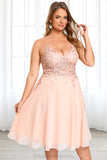 Deborah A-line V-Neck Knee-Length Chiffon Lace Homecoming Dress STIP0020527