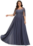 Giana A-line Scoop Illusion Floor-Length Chiffon Lace Evening Dress With Sequins STIP0020946