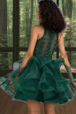 Arabella Ball-Gown/Princess Scoop Short/Mini Lace Tulle Homecoming Dress With Sequins STIP0020537