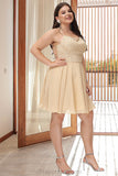 Sandy A-line Square Knee-Length Chiffon Homecoming Dress With Beading Sequins STIP0020575