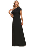 Alia A-line Asymmetrical Floor-Length Chiffon Evening Dress With Pleated STIP0020774