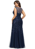 Bella Trumpet/Mermaid V-Neck Floor-Length Lace Tulle Evening Dress With Sequins STIP0020986