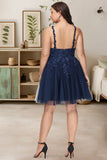 Litzy A-line V-Neck Short/Mini Tulle Homecoming Dress With Sequins STIP0020548