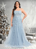 Cheryl Trumpet/Mermaid Straight Sweep Train Tulle Prom Dresses With Flower STIP0025866