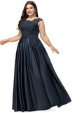 Evelin Ball-Gown/Princess Scoop Floor-Length Satin Prom Dresses With Beading Bow Sequins STIP0020874