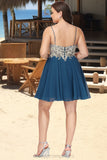 Piper A-line V-Neck Short/Mini Chiffon Lace Homecoming Dress With Beading STIP0020572