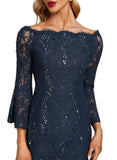 Harmony Sheath/Column Off the Shoulder Knee-Length Lace Evening Dress With Sequins STIP0020956