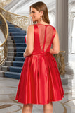 Kiersten A-line V-Neck Short/Mini Satin Homecoming Dress With Bow STIP0020583