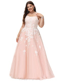 Jan Ball-Gown/Princess Square Floor-Length Lace Tulle Prom Dresses With Sequins STIP0020929