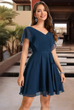 Melissa A-line V-Neck Short/Mini Chiffon Homecoming Dress STIP0020464