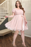 Charlize A-line Square Short/Mini Chiffon Satin Homecoming Dress With Beading Bow Ruffle STIP0020597