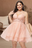 Essence A-line V-Neck Short/Mini Lace Tulle Homecoming Dress STIP0020524