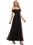 Natasha A-line Off the Shoulder Ankle-Length Chiffon Tulle Evening Dress With Beading Sequins STIP0020920