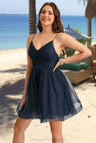 Aurora A-line V-Neck Short/Mini Tulle Homecoming Dress With Pleated STIP0020471