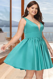 Danielle A-line V-Neck Short/Mini Satin Homecoming Dress STIP0020570