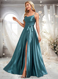 Dalia A-line Cowl Floor-Length Stretch Satin Bridesmaid Dress With Ruffle STIP0025781