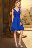 Jordan A-line V-Neck Knee-Length Chiffon Lace Homecoming Dress STIP0020589