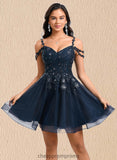 Nora A-line V-Neck Short Tulle Lace Homecoming Dress With Sequins STIP0025642