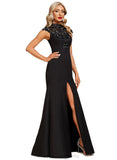 Shyann Sheath/Column High Neck Illusion Floor-Length Lace Stretch Crepe Evening Dress With Sequins STIP0020962