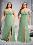 Aliyah Trumpet/Mermaid Off the Shoulder V-Neck Floor-Length Chiffon Bridesmaid Dress STIP0025810