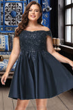 Stella A-line Off the Shoulder Short/Mini Satin Homecoming Dress STIP0020552