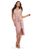 Liberty Sheath/Column V-Neck Asymmetrical Chiffon Cocktail Dress With Pleated Ruffle STIP0020882