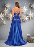 Maeve Trumpet/Mermaid Straight Sweep Train Stretch Satin Prom Dresses With Rhinestone STIP0025861