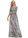 Hailee A-line Boat Neck Illusion Floor-Length Lace Evening Dress STIP0020802